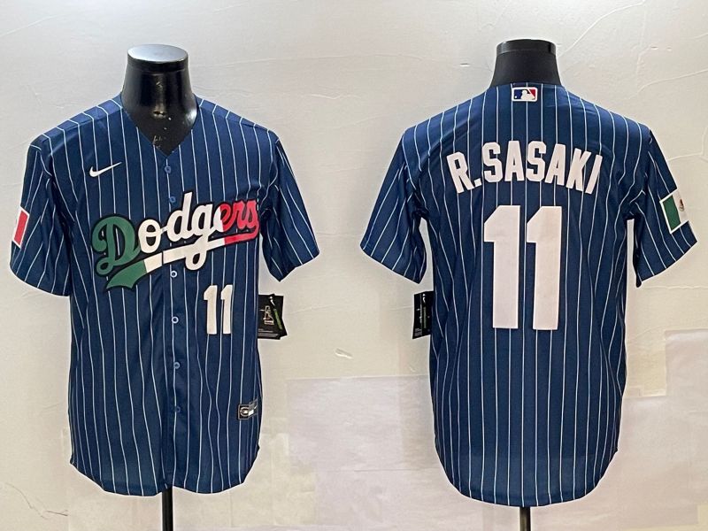 Men Los Angeles Dodgers #11 R.Sasaki Blue Stripe Fashion Game 2025 Nike MLB Jersey style 7->los angeles dodgers->MLB Jersey